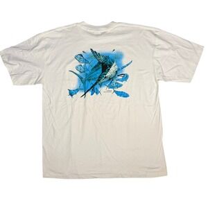 Vintage Guy Harvey Fishing Shirt 2XL White T-Shirt‎ Marlin Fish Pocket Tee
